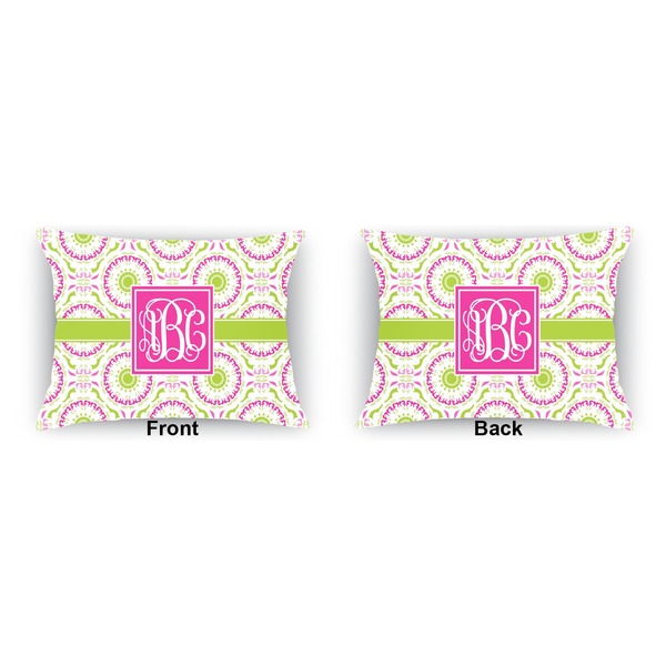 Pink & Green Suzani Indoor Rectangular Burlap Pillow (Front and Back)
