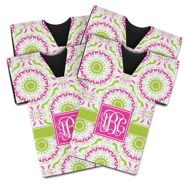 Custom Pink & Green Suzani Jersey Bottle Cooler - Set of 4 (Personalized)