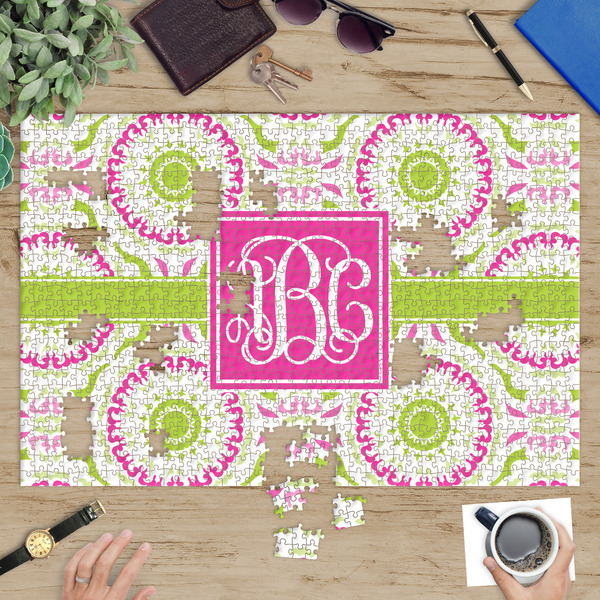 Pink & Green Suzani Jigsaw Puzzle 1014 Piece - In Context