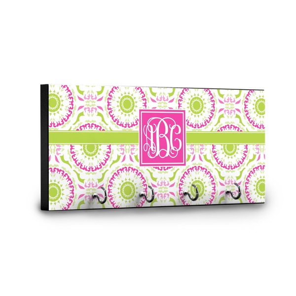 Pink & Green Suzani Key Hanger - Front View with Hooks