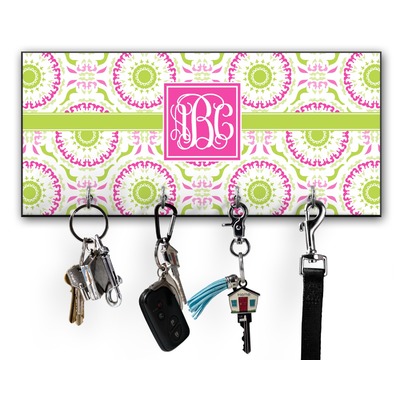 Pink & Green Suzani Key Hanger w/ 4 Hooks w/ Monogram