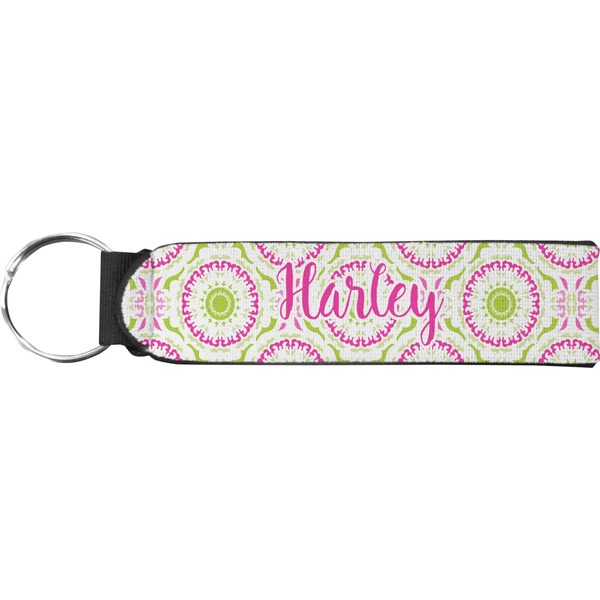 Custom Pink & Green Suzani Neoprene Keychain Fob (Personalized)