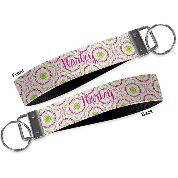 Pink & Green Suzani Key-chain - Metal and Nylon - Front and Back