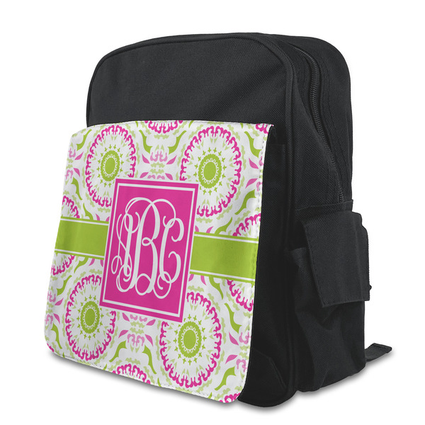 Custom Pink & Green Suzani Preschool Backpack (Personalized)