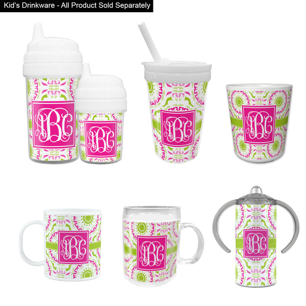 Pink & Green Suzani Kid's Drinkware - Customized & Personalized