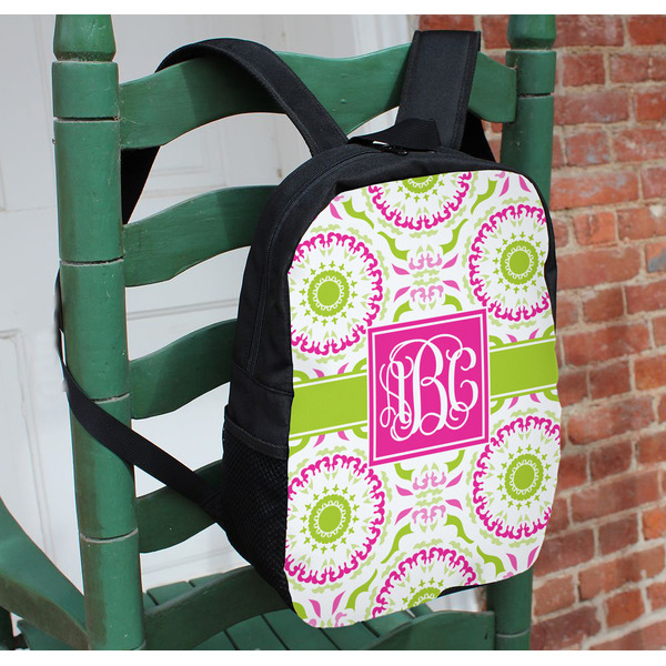Pink & Green Suzani Kids Backpack - In Context