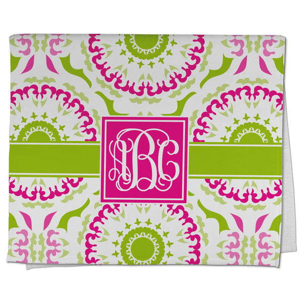 Custom Pink & Green Suzani Kitchen Towel - Poly Cotton w/ Monograms