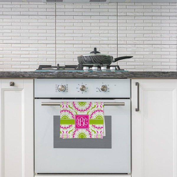 Pink & Green Suzani Kitchen Towel - Poly Cotton - Lifestyle