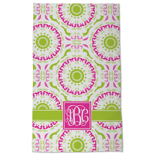 Pink & Green Suzani Kitchen Towel - Poly Cotton - Full Front