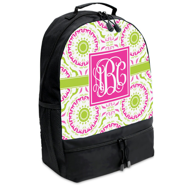 Custom Pink & Green Suzani Backpacks - Black (Personalized)