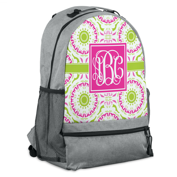 Custom Pink & Green Suzani Backpack - Grey (Personalized)