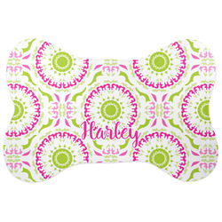Pink & Green Suzani Bone Shaped Dog Food Mat (Personalized)