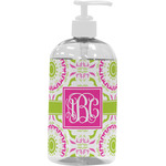 Pink & Green Suzani Plastic Soap / Lotion Dispenser (16 oz - Large - White) (Personalized)
