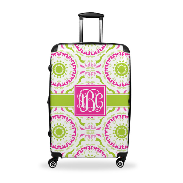 Custom Pink & Green Suzani Suitcase - 28" Large - Checked w/ Monogram