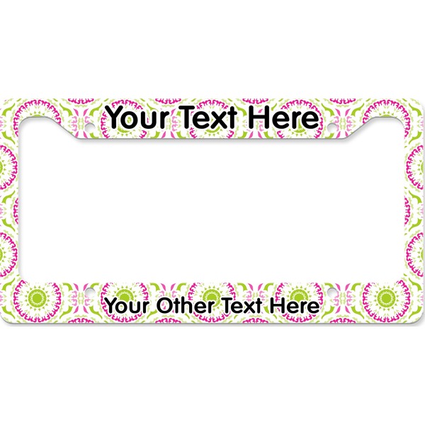 Custom Pink & Green Suzani License Plate Frame - Style B (Personalized)