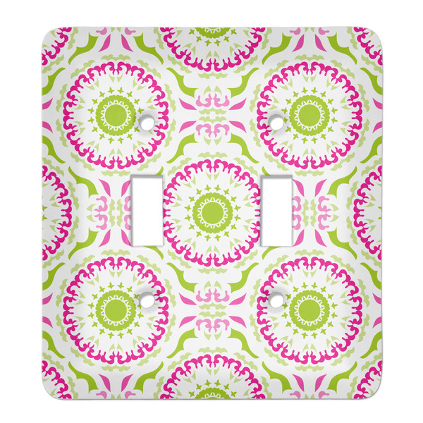 Custom Pink & Green Suzani Light Switch Cover (2 Toggle Plate)
