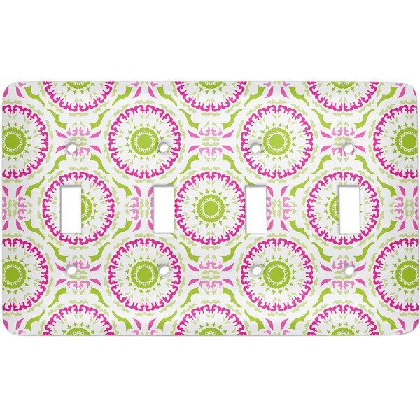 Custom Pink & Green Suzani Light Switch Cover (4 Toggle Plate)