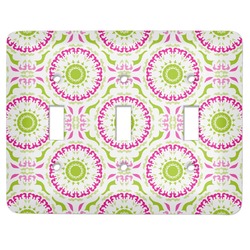 Pink & Green Suzani Light Switch Cover (3 Toggle Plate)