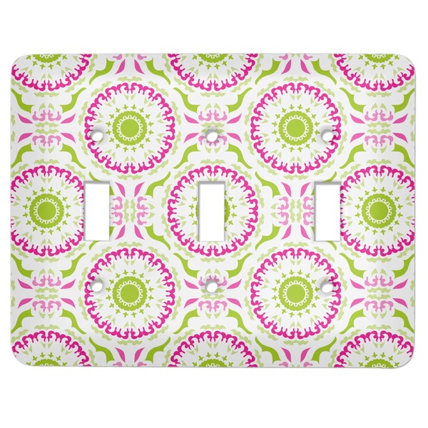 Custom Pink & Green Suzani Light Switch Cover (3 Toggle Plate)