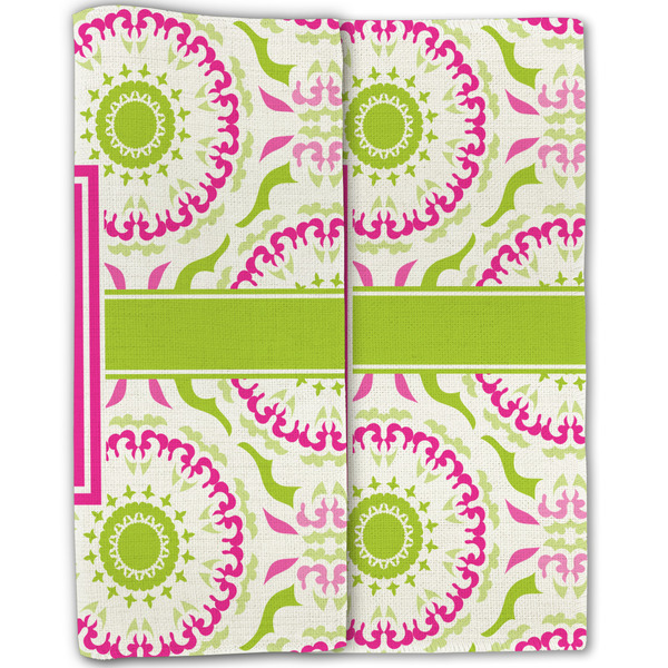 Pink & Green Suzani Linen Placemat - Folded Half (double sided)