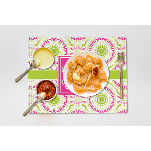 Pink & Green Suzani Linen Placemat - Lifestyle (single)