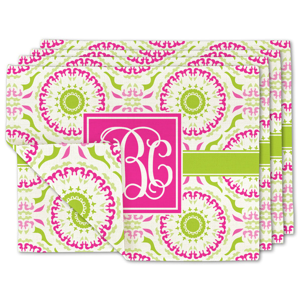 Custom Pink & Green Suzani Linen Placemat w/ Monogram