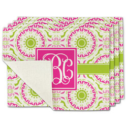 Pink & Green Suzani Single-Sided Linen Placemat - Set of 4 w/ Monogram
