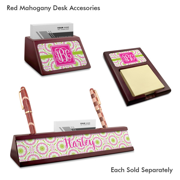 Pink & Green Suzani Mahogany Desk Accessories