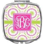 Pink & Green Suzani Compact Makeup Mirror (Personalized)