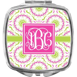 Pink & Green Suzani Compact Makeup Mirror (Personalized)