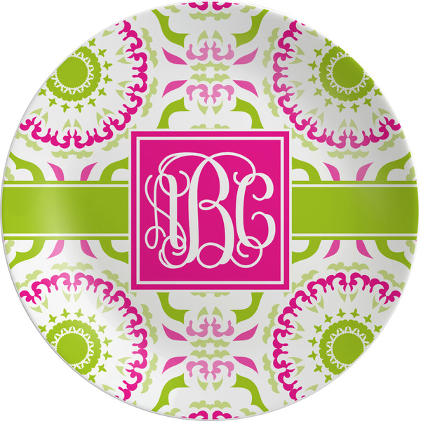 Custom Pink & Green Suzani Melamine Salad Plate - 8" (Personalized)
