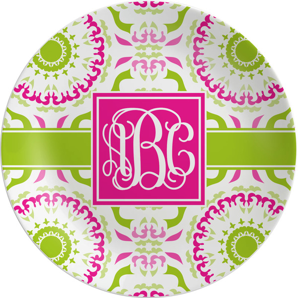 Custom Pink & Green Suzani Melamine Plate (Personalized)