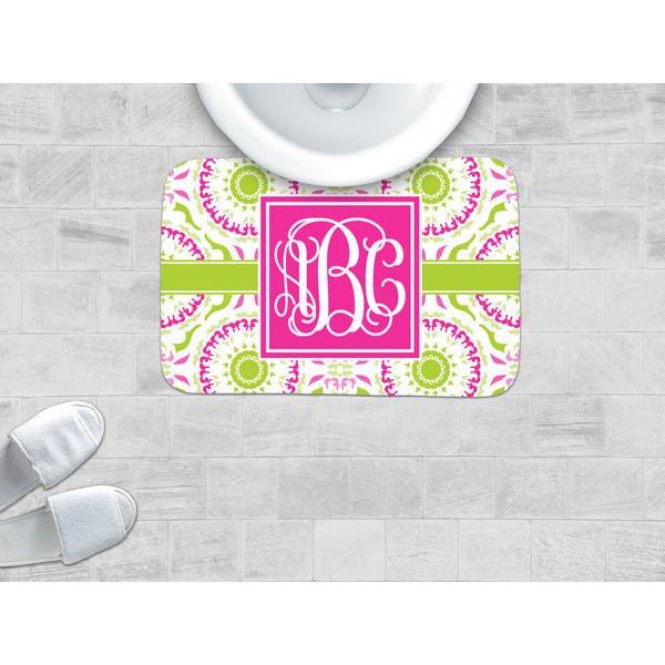Pink & Green Suzani Memory Foam Bath Mat - LIFESTYLE