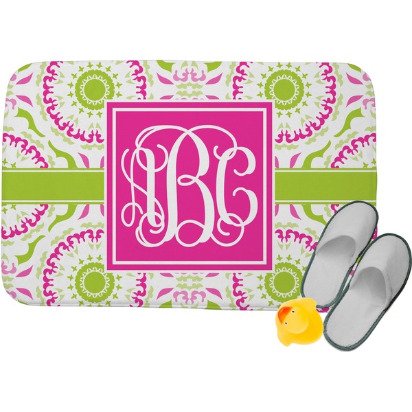 Custom Pink & Green Suzani Memory Foam Bath Mat (Personalized)