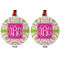 Pink & Green Suzani Metal Ball Ornament - Front and Back