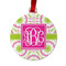 Pink & Green Suzani Metal Ball Ornament - Front