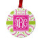 Pink & Green Suzani Metal Ball Ornament - Double Sided w/ Monogram