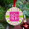 Pink & Green Suzani Metal Ball Ornament - Lifestyle
