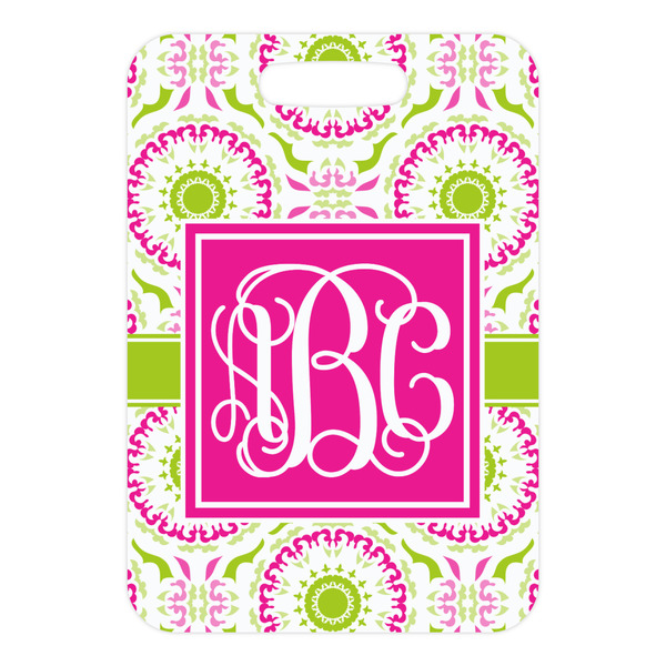 Pink & Green Suzani Metal Luggage Tag - Front Without Strap