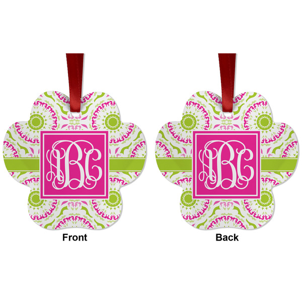Pink & Green Suzani Metal Paw Ornament - Front and Back