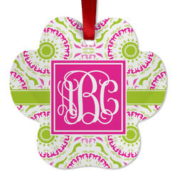 Pink & Green Suzani Metal Paw Ornament - Double Sided w/ Monogram