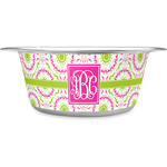 Pink & Green Suzani Stainless Steel Dog Bowl (Personalized)