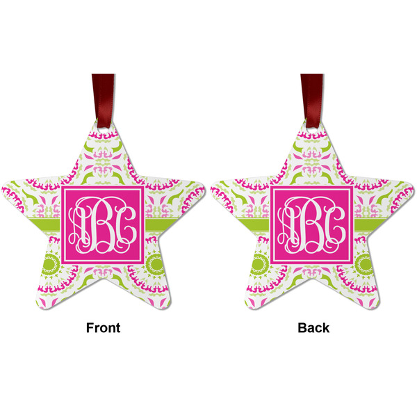 Pink & Green Suzani Metal Star Ornament - Front and Back