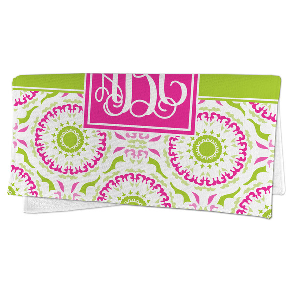 Pink & Green Suzani Microfiber Dish Rag - FOLDED (half)