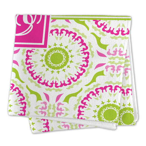 Pink & Green Suzani Microfiber Dish Rag - FOLDED (square)