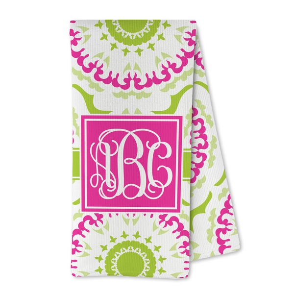 Custom Pink & Green Suzani Kitchen Towel - Microfiber (Personalized)