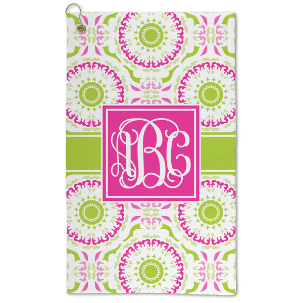 Custom Pink & Green Suzani Microfiber Golf Towel - Large (Personalized)
