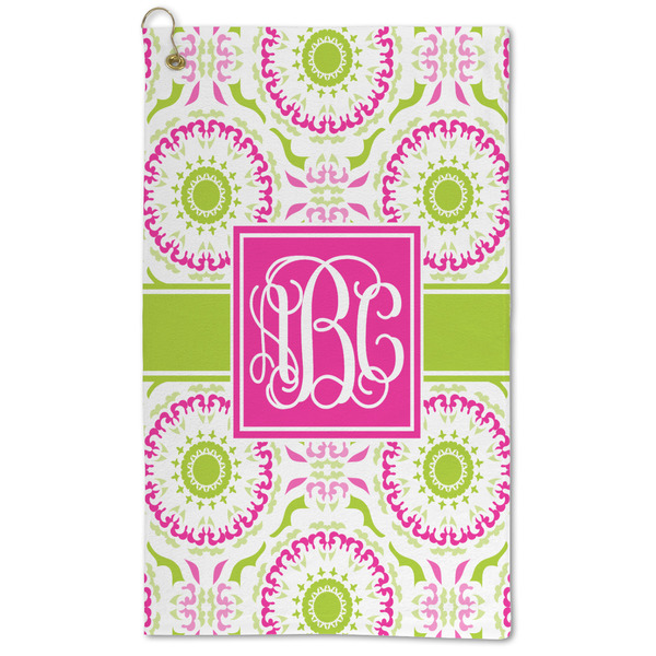 Custom Pink & Green Suzani Microfiber Golf Towel - Large (Personalized)