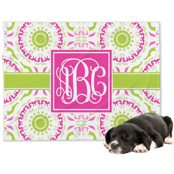 Custom Pink & Green Suzani Dog Blanket - Regular (Personalized)