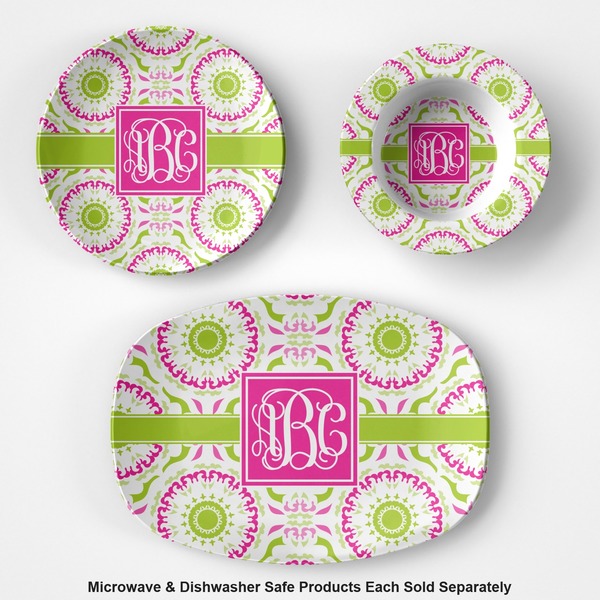 Pink & Green Suzani Microwave & Dishwasher Safe CP Plastic Dishware - Group
